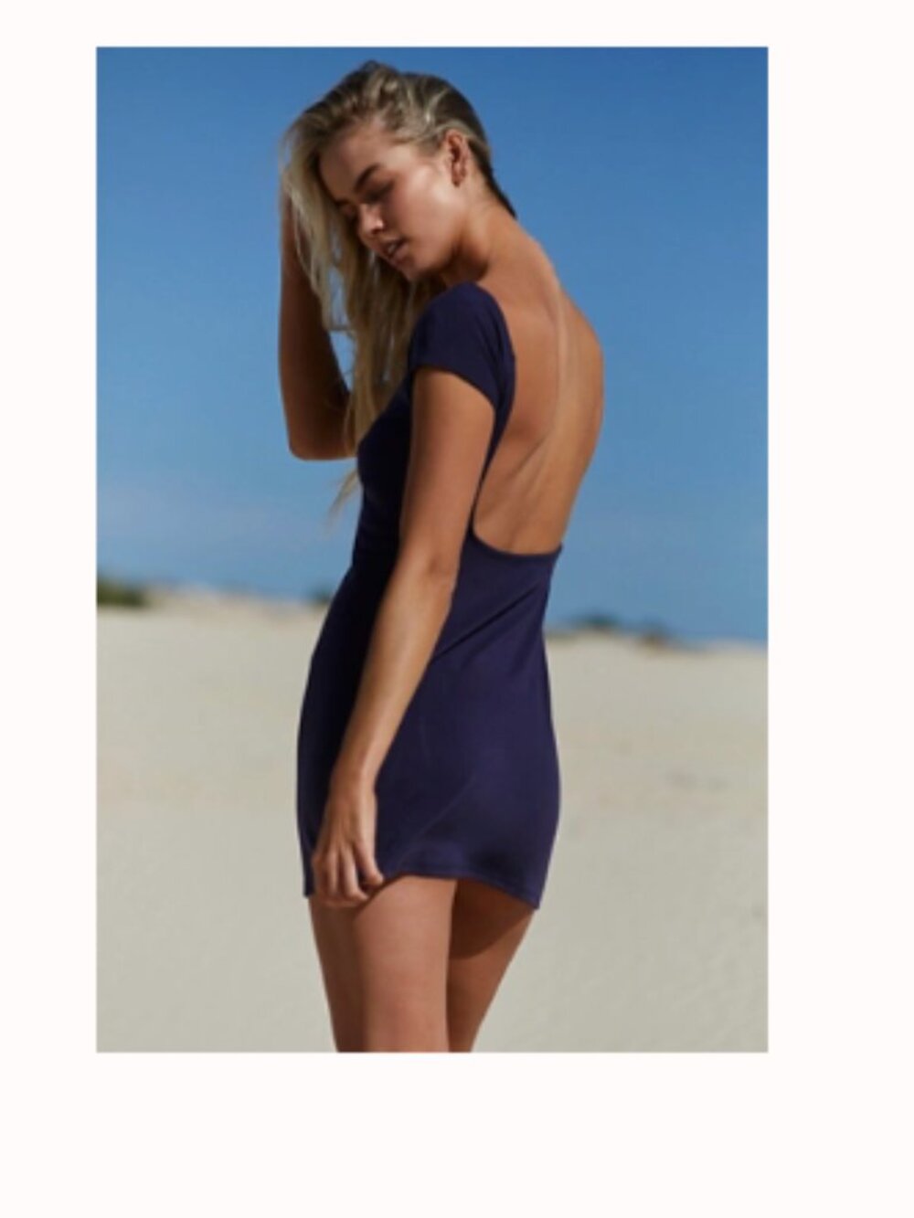 Free People Good Feels Low-Back Mini Dress navy blue, size S New